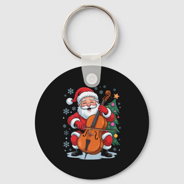 Funny Santa Christmas Design Cello Holiday Xmas Pa Keychain (Front)