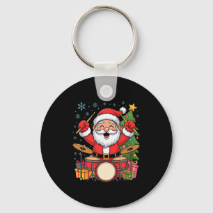 Funny Santa Christmas Design Drums Holiday Xmas Pa Keychain