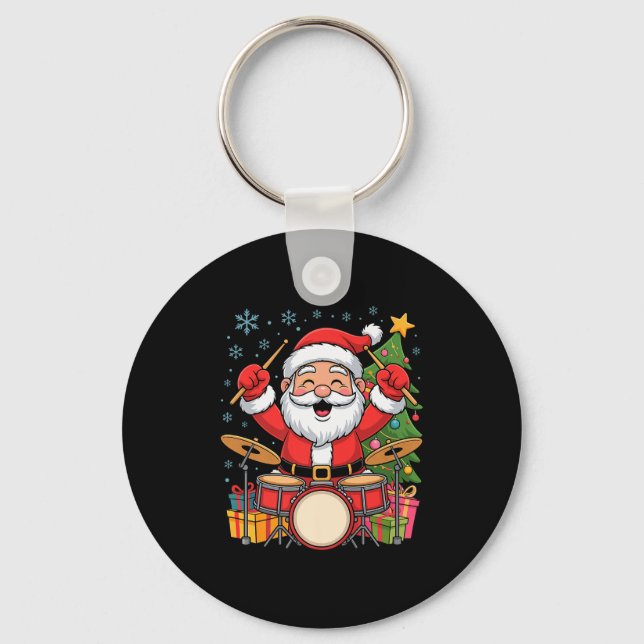 Funny Santa Christmas Design Drums Holiday Xmas Pa Keychain (Front)