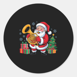 Funny Santa Christmas Design French Horn Holiday X Classic Round Sticker