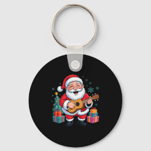 Funny Santa Christmas Design Ukulele Holiday Xmas Keychain