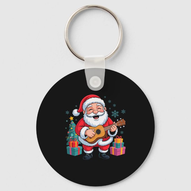Funny Santa Christmas Design Ukulele Holiday Xmas  Keychain (Front)