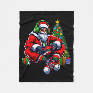 Funny Santa Christmas Gamer Controller Xmas Gaming Fleece Blanket
