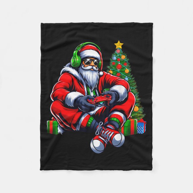 Funny Santa Christmas Gamer Controller Xmas Gaming Fleece Blanket (Front)