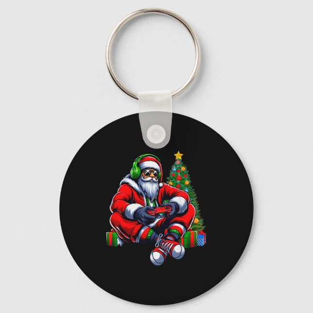 Funny Santa Christmas Gamer Controller Xmas Gaming Keychain (Front)