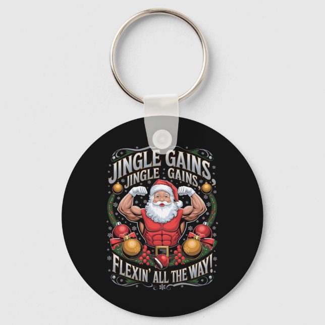 Funny Santa Christmas Gym Workout Motivational Fle Keychain (Front)