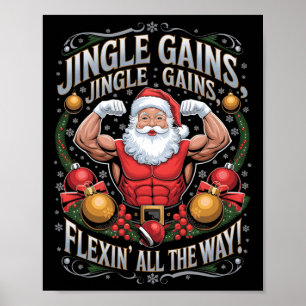 Funny Santa Christmas Gym Workout Motivational Fle Poster
