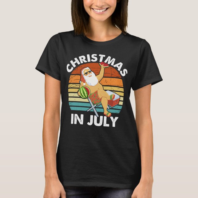 Funny Santa Christmas in July Shirt, Retro Summer  T-Shirt (Front)