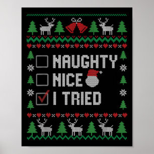 Funny Santa Christmas List Nice Naughty I Tried  Poster