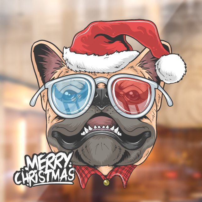 Funny Santa Christmas Pug Wearing Cool Shades Window Cling (Sheet 2)