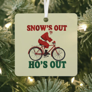 Funny Santa Christmas Santa's Out Ho's Out Metal Ornament