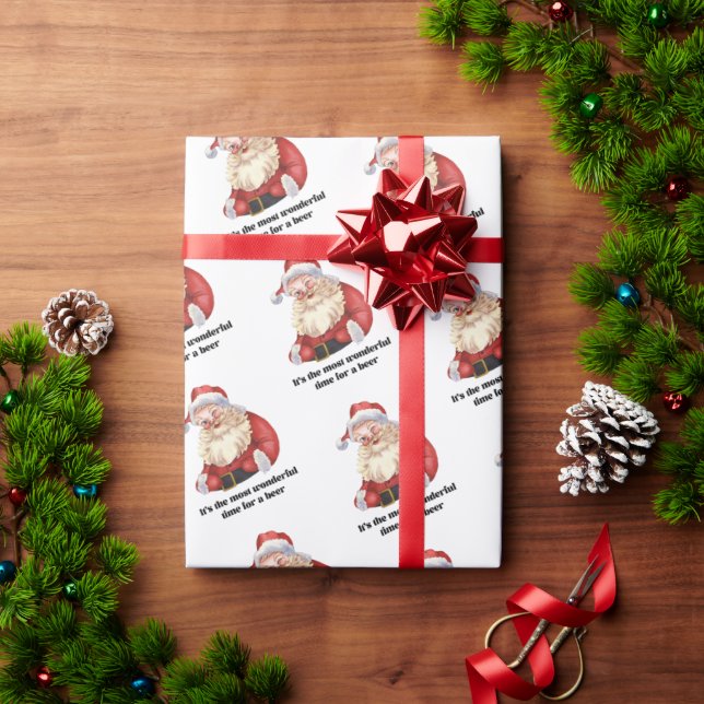 Funny Santa Christmas Wonderful Time for a Beer  Wrapping Paper (Holiday Gift)