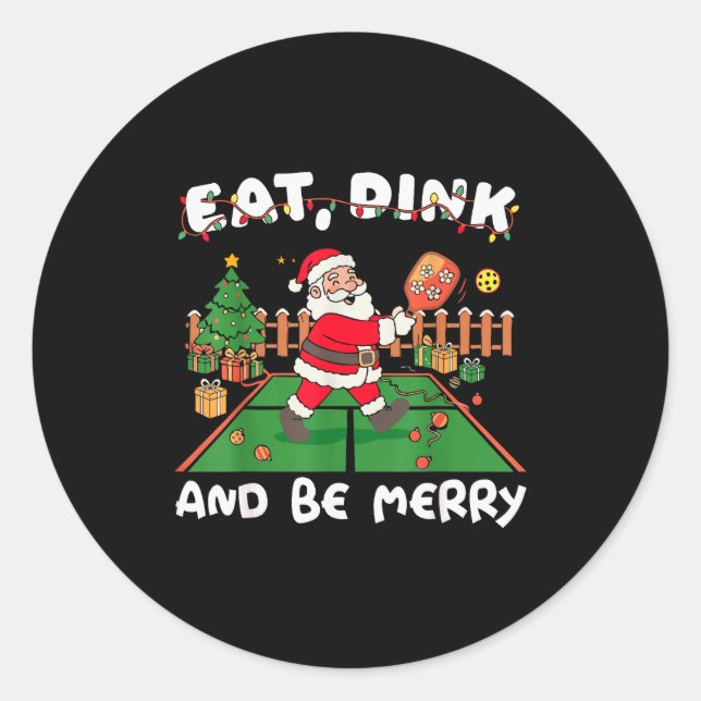 Funny Santa Ckleball Christmas Eat Dink And Be Mer Classic Round Sticker (Front)