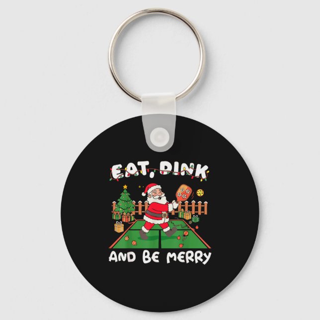 Funny Santa Ckleball Christmas Eat Dink And Be Mer Keychain (Front)