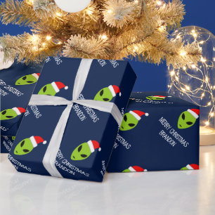 Funny Santa Claus alien Christmas wrapping paper