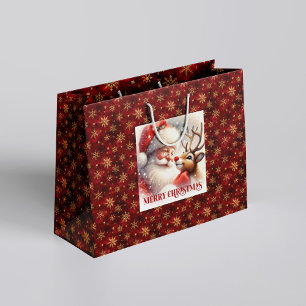 Funny Santa Claus and Rudolph Kids Christmas Gift Large Gift Bag