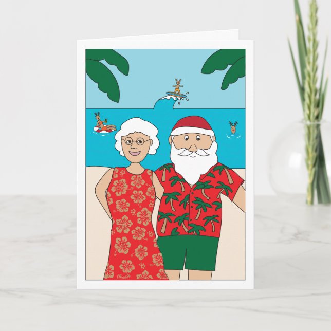 Funny Santa Claus Beach Christmas Holiday Card (Front)