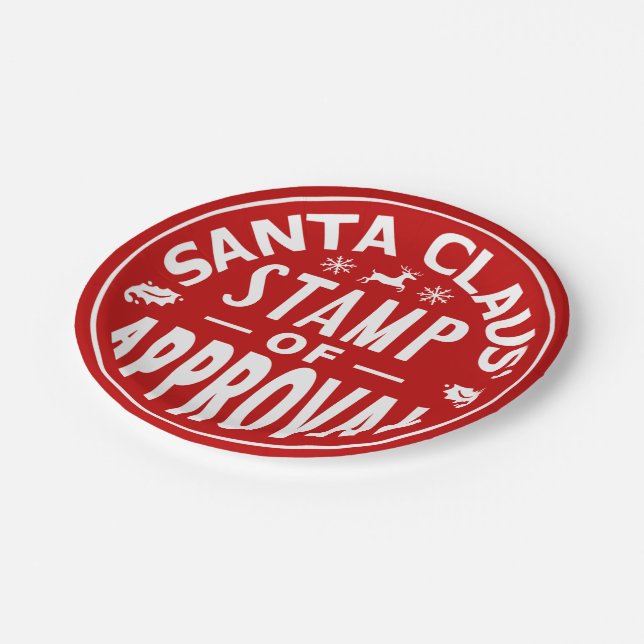 Funny Santa Claus Christmas Approval Stamp Party Paper Plate (Angled)