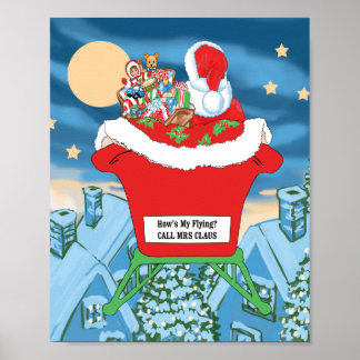 Funny Santa Claus Christmas Humour How's My Flying Poster