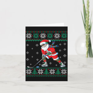 Funny Santa Claus Christmas Ice Hockey Ugly Sweate Card
