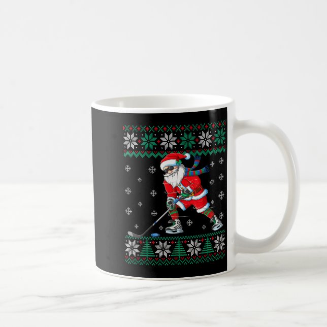 Funny Santa Claus Christmas Ice Hockey Ugly Sweate Coffee Mug (Right)