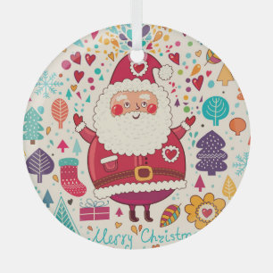 Funny Santa Claus Christmas Illustration Glass Ornament