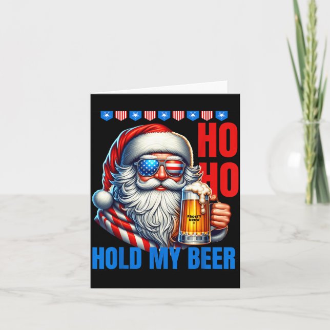 Funny Santa Claus Christmas July 4th Patriotic Hol Card (Front)