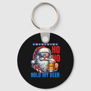 Funny Santa Claus Christmas July 4th Patriotic Hol Keychain