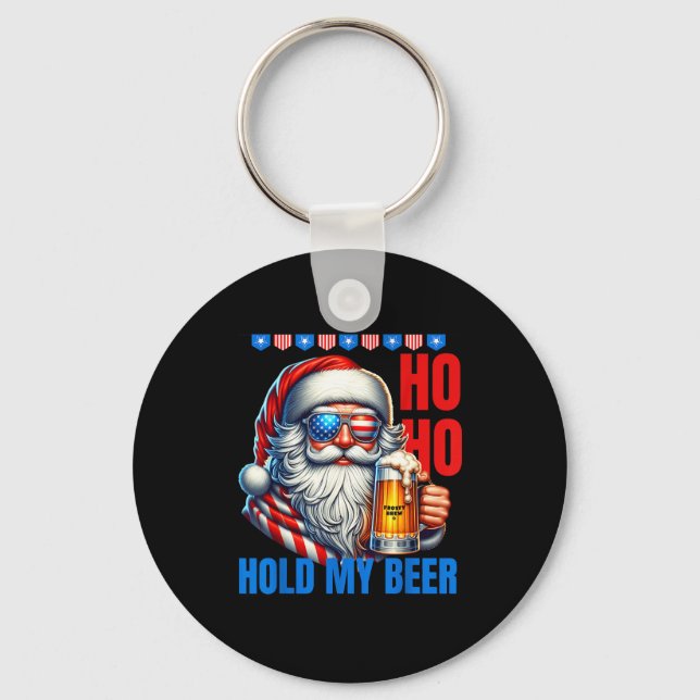 Funny Santa Claus Christmas July 4th Patriotic Hol Keychain (Front)