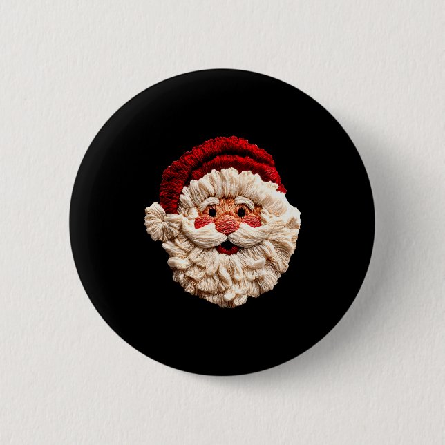 Funny Santa Claus Crochet Christmas Xmas Pajamas H 2 Inch Round Button (Front)
