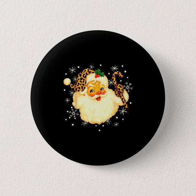 Funny Santa Claus Face Christmas Xmas Leopard Sant 2 Inch Round Button (Front)