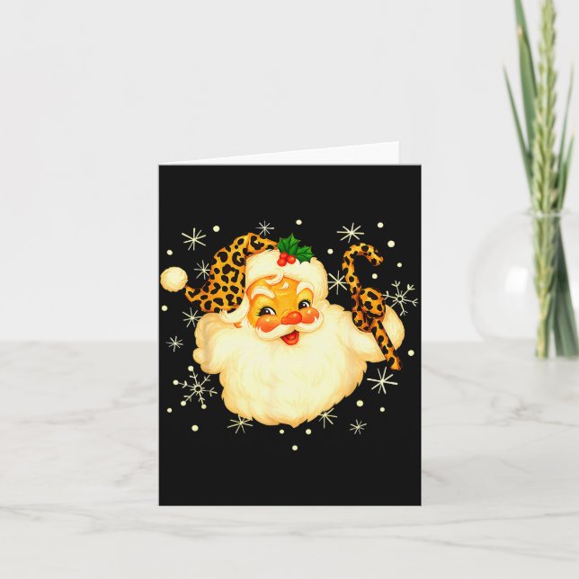 Funny Santa Claus Face Christmas Xmas Leopard Sant Card (Front)