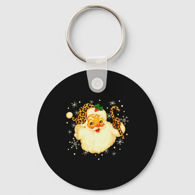 Funny Santa Claus Face Christmas Xmas Leopard Sant Keychain (Front)
