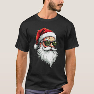Funny Santa Claus Face Sunglasses Camo Camouflage  T-Shirt