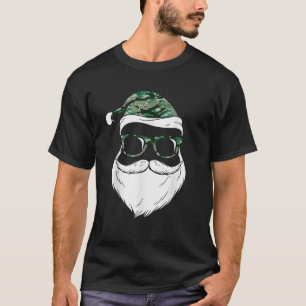 Funny Santa Claus Face Sunglasses Camo Camouflage  T-Shirt