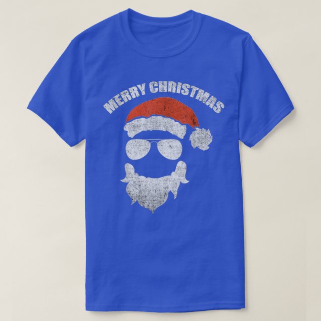 Funny Santa Claus face Sunglasses with Hat Beard C T-Shirt (Design Front)