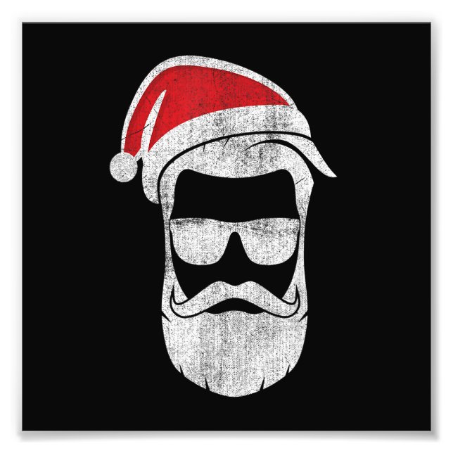 Funny Santa Claus Face with Hat Beard & Glasses Ch Photo Print (Front)