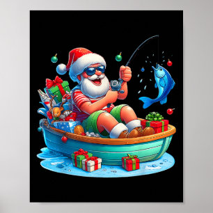 Funny Santa Claus Fishing Christmas In July Beach Poster