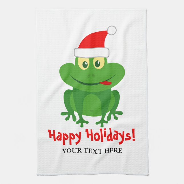 Funny Santa Claus frog cartoon custom Christmas Kitchen Towel (Vertical)