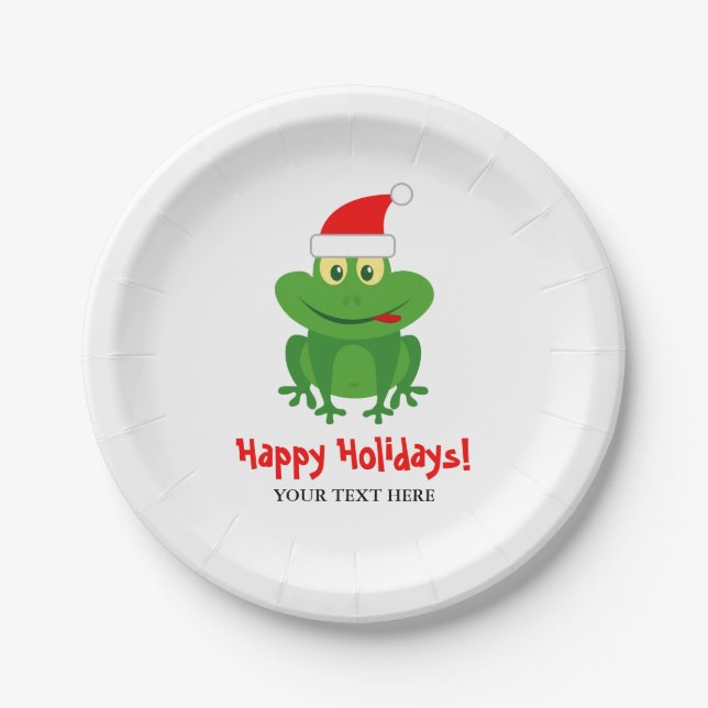 Funny Santa Claus frog cartoon custom Christmas Paper Plate (Front)