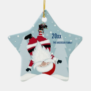 Funny Santa Claus Hanging Upside Down Ceramic Ornament