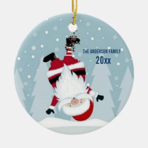 Funny Santa Claus Hanging Upside Down Ceramic Ornament