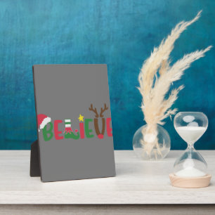 Funny Santa Claus Hat Believe Snowflakes Christmas Plaque
