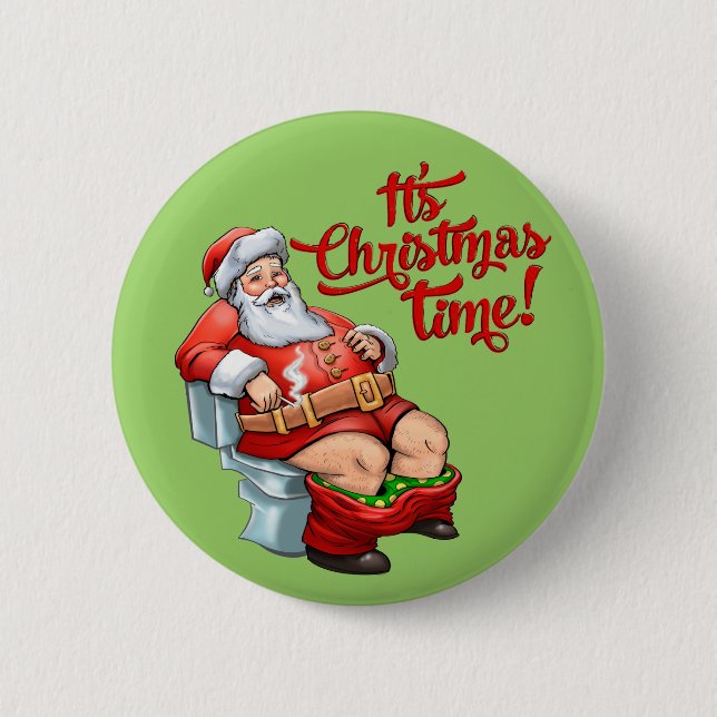 Funny Santa Claus Having a Rough Christmas 2 Inch Round Button (Front)