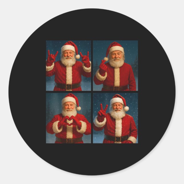 Funny Santa Claus Heart And Peace Sign Retro Chris Classic Round Sticker (Front)