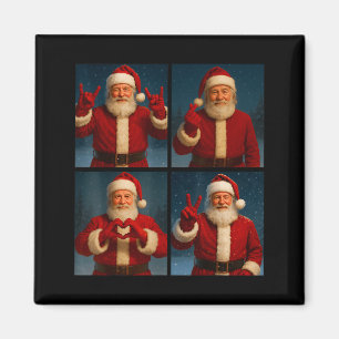 Funny Santa Claus Heart And Peace Sign Retro Chris Magnet