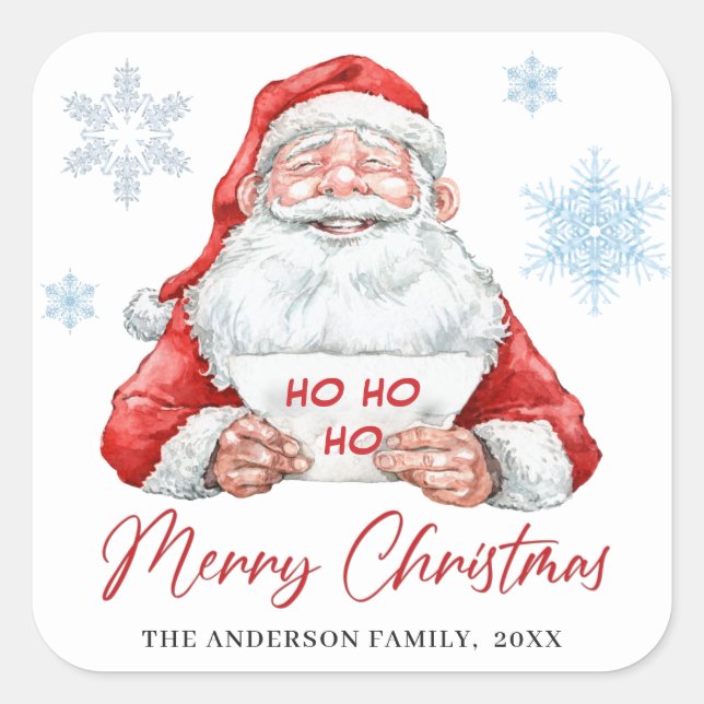 Funny Santa Claus Ho Ho Ho Holiday Christmas Party Square Sticker (Front)