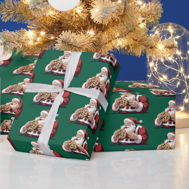 Funny Santa Claus Holding Holiday Cookies  Wrapping Paper (Holidays)