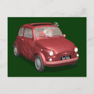 Funny Santa Claus In Red Fiat 500 Holiday Postcard