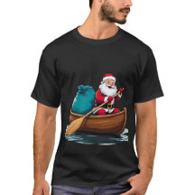 funny santa claus in rowing the boat t-shirt